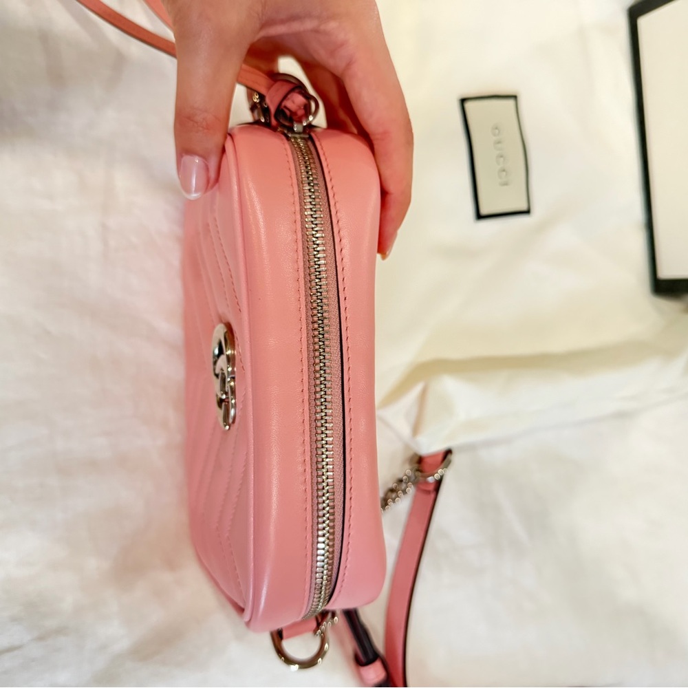 AUTHENTIC GUCCI Pink leather Marmont crossbody bag in small with box & dustbag - Picture 7 of 12